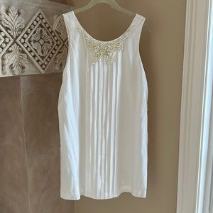 BCBG white pearl collared pleated dress